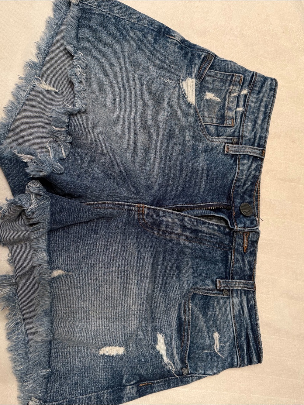 Kut from the Kloth Distressed High-Waist Denim Shorts - Blue